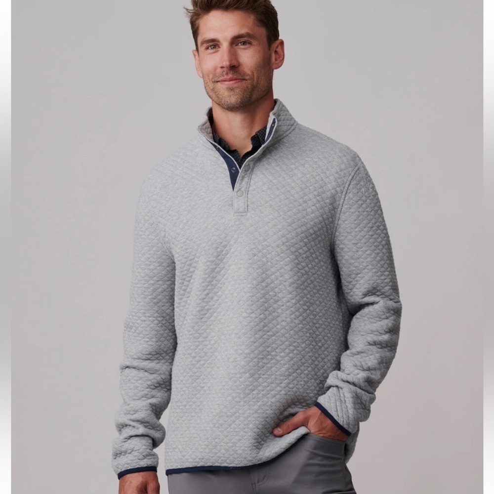 RHONE Gramercy Gray 1/4 Placket Pullover Sz 2XL Sweater Quilted Preppy Classic